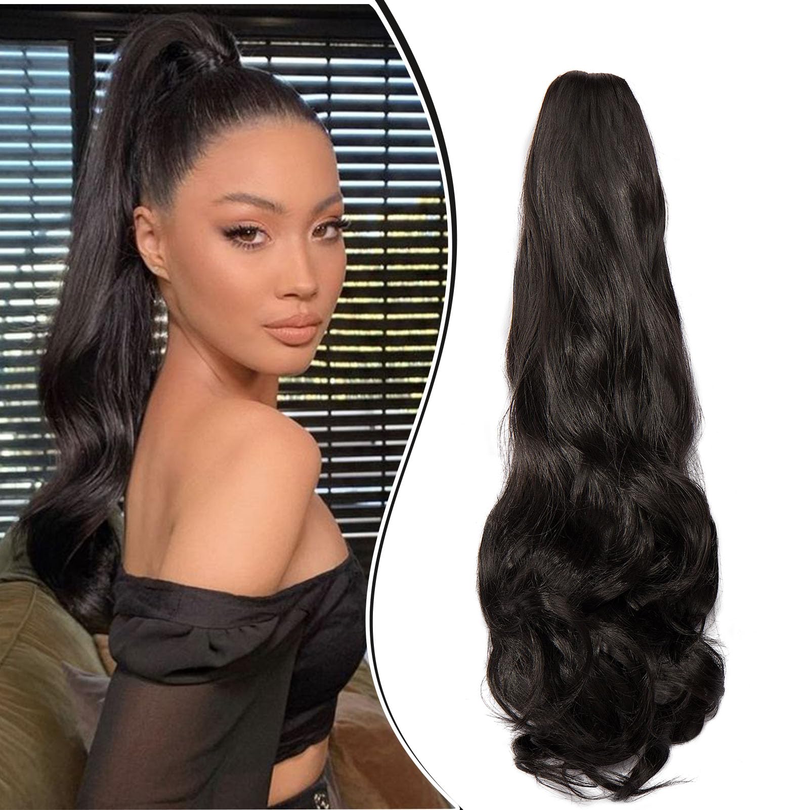 Dcbaboo 18inch Claw Clip in Ponytail Extensions Dark Brown Long Wavy Jaw on Ponytail Hair Extension Curly Pony tails Natural Wave Synthetic One Piece Hair piece