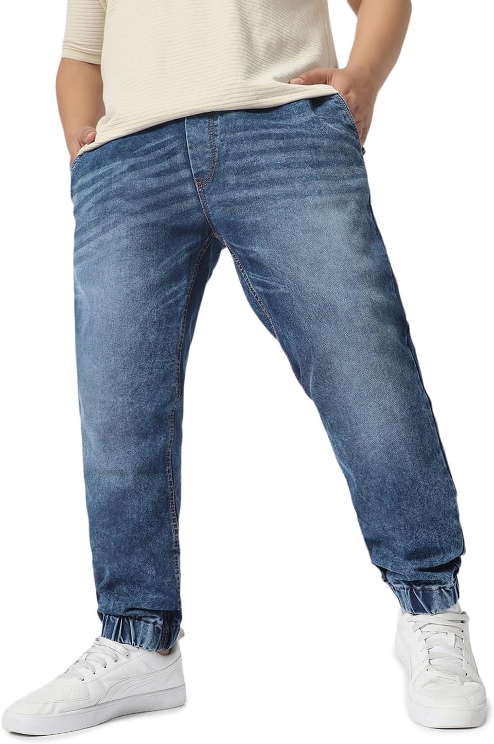 Men's Regular Fit Mid Rise Washed Jogger Jeans Stretchable