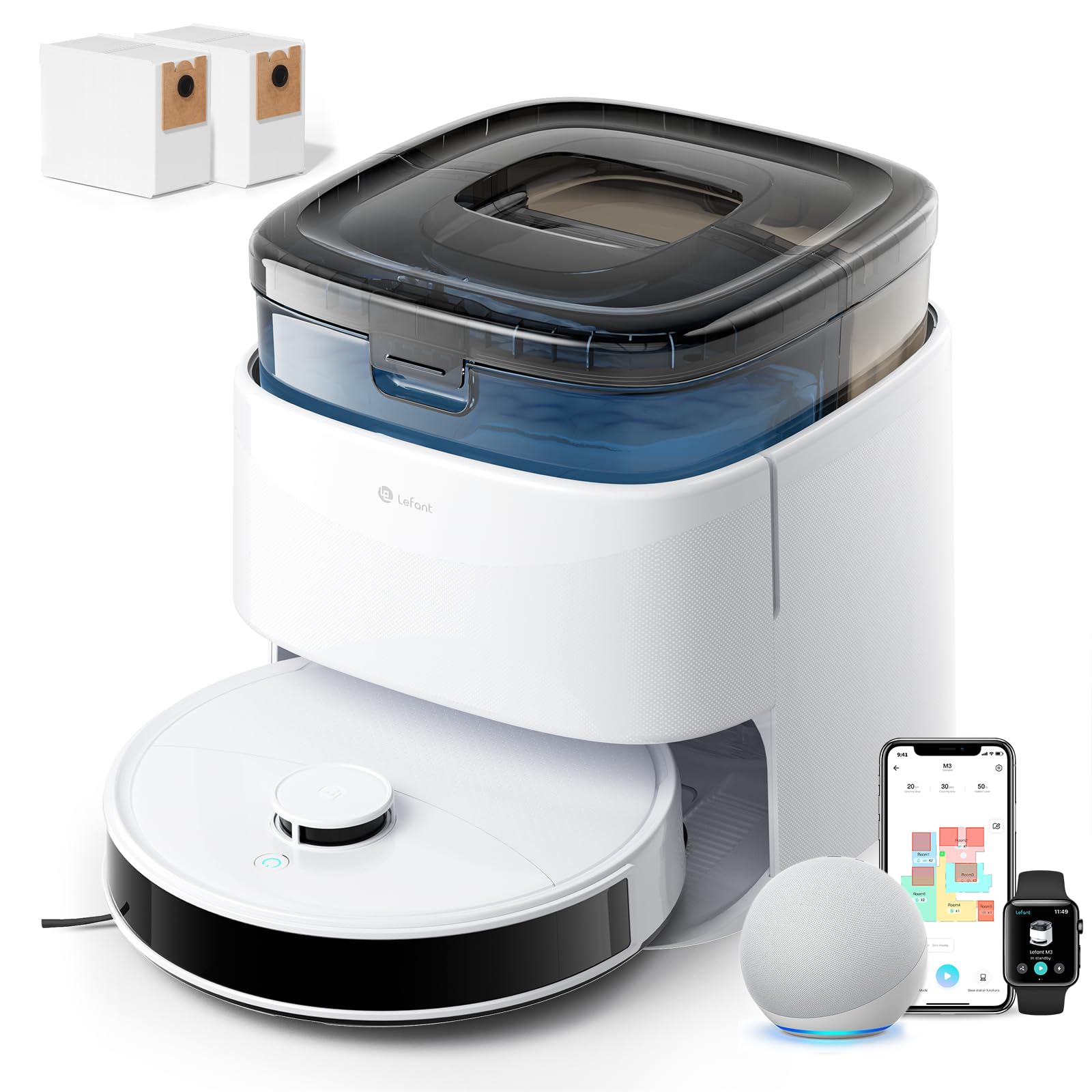 Lefant M3 Saugroboter mit Wischfunktion 12000Pa 45°C Heißwasser-Moppwäsche