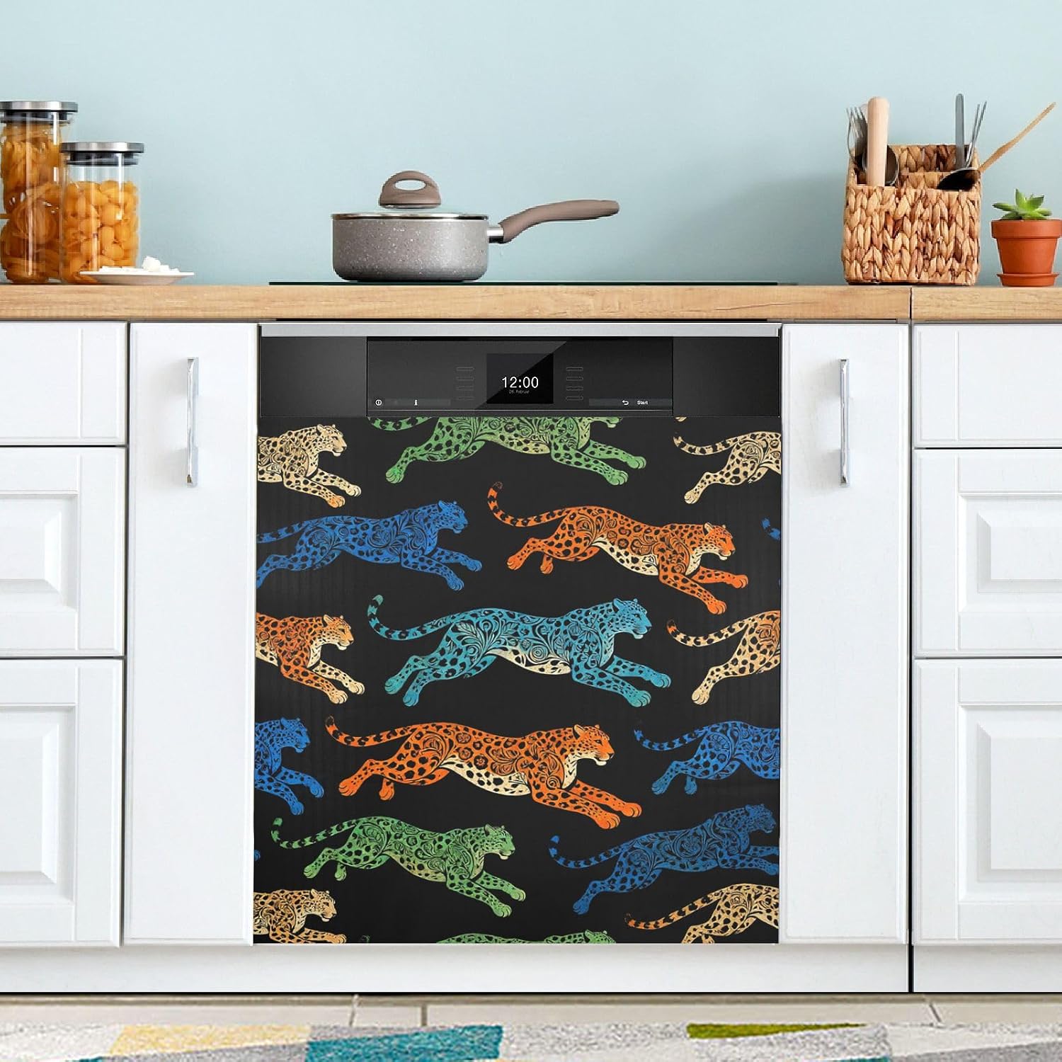 QUGRL Chameleon Jungle Leaves Dishwasher Magnet Cover Front Door Decorative Refrigerator Covers Magnetic Sheet Sticker Wash Machine Fridge Panel Decal for Kitchen Appliance 23x26 in