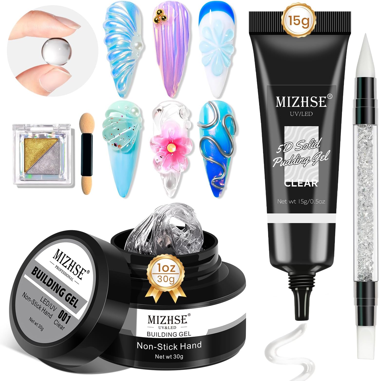 30g 3D Gel Nail Art Kit Sculpting Gel, 2PCS 3D Nail Gel Solid Builder Gel for Nails Clear Builder Molding Gel Art Soak Off U V LED Sculpture Gels for Nails for Salon Home DIY Woman