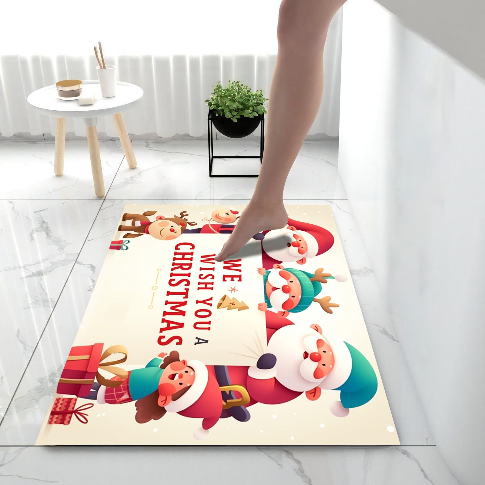Felpudo Lindo Dibujos Animados, 90x150cm Alfombra Puerta Papá Noel Renos, Alfombra Navidad Antideslizante para Cocina Pasillo Salón, Felpudo Entrada Casa Decoración
