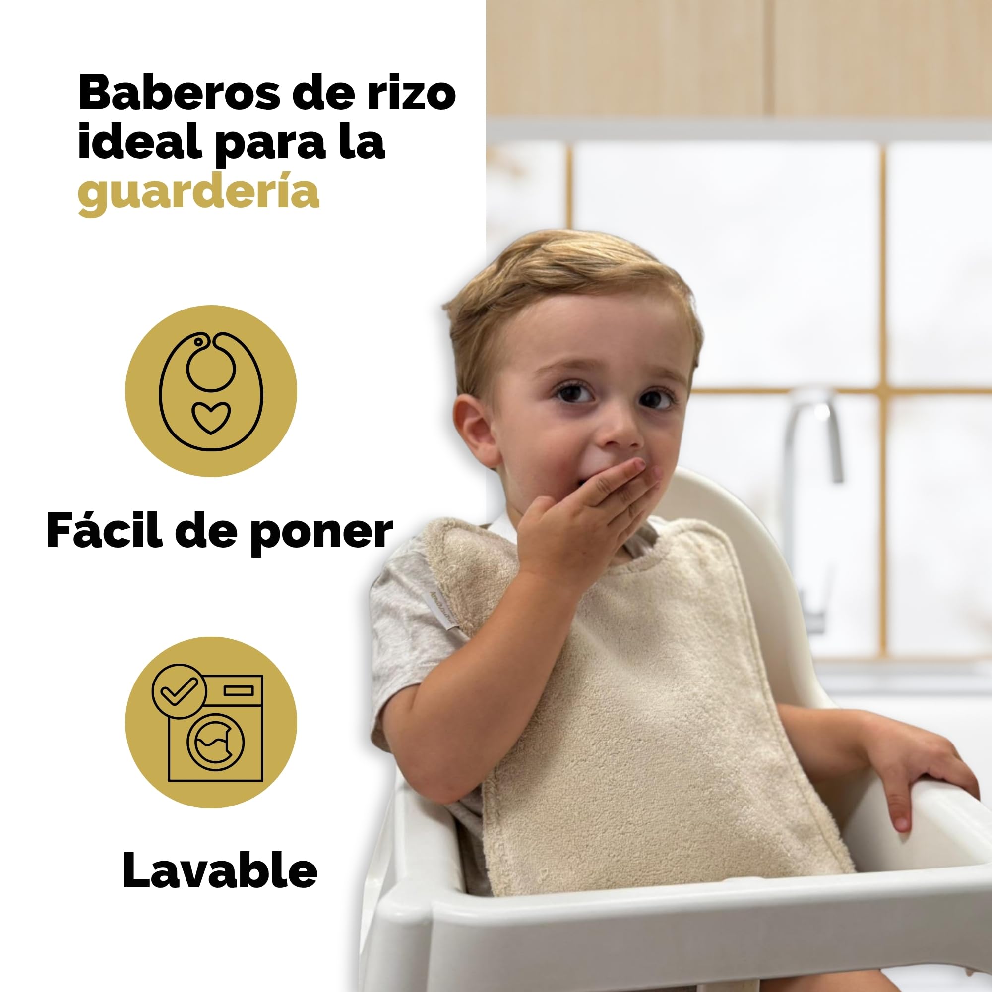 Amarsupiel Pack de 5 Baberos Rizo Bebe Impermeables | Con Goma al Cuello Fáciles de Poner y Quitar | Impermeables y Absorbentes, Perfectos para la Guarderia - Algodón 100%