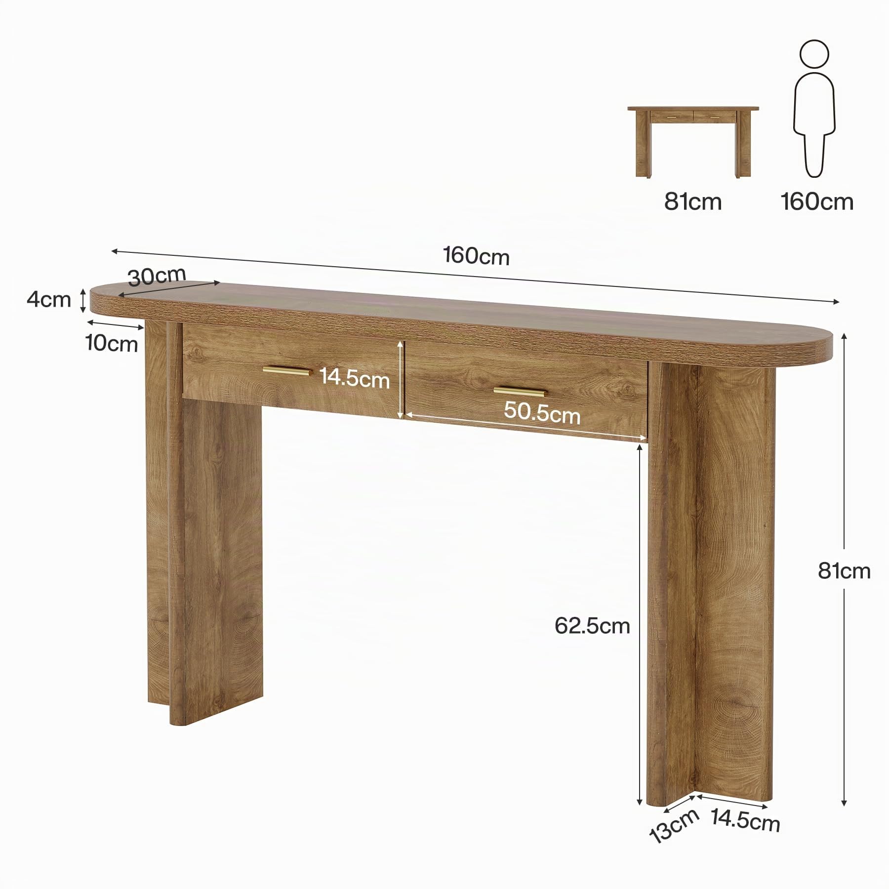 Tribesigns Tavolino consolle con 2 cassetti, 160 cm, in stile rustico, ovale, con vano portaoggetti, per soggiorno, corridoio e ingresso, marrone
