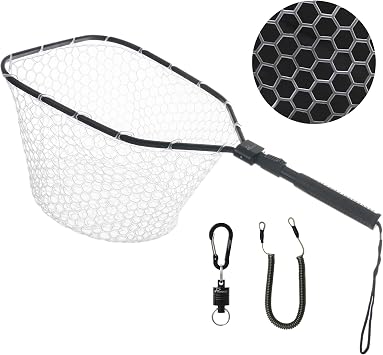 GOODCAT Fly Fishing Net, Bass Trout Landing Net, Folding Fishing Nets Fresh Water, Safe Fish Catching or Releasing, Fly Fishing net Magnetic Release