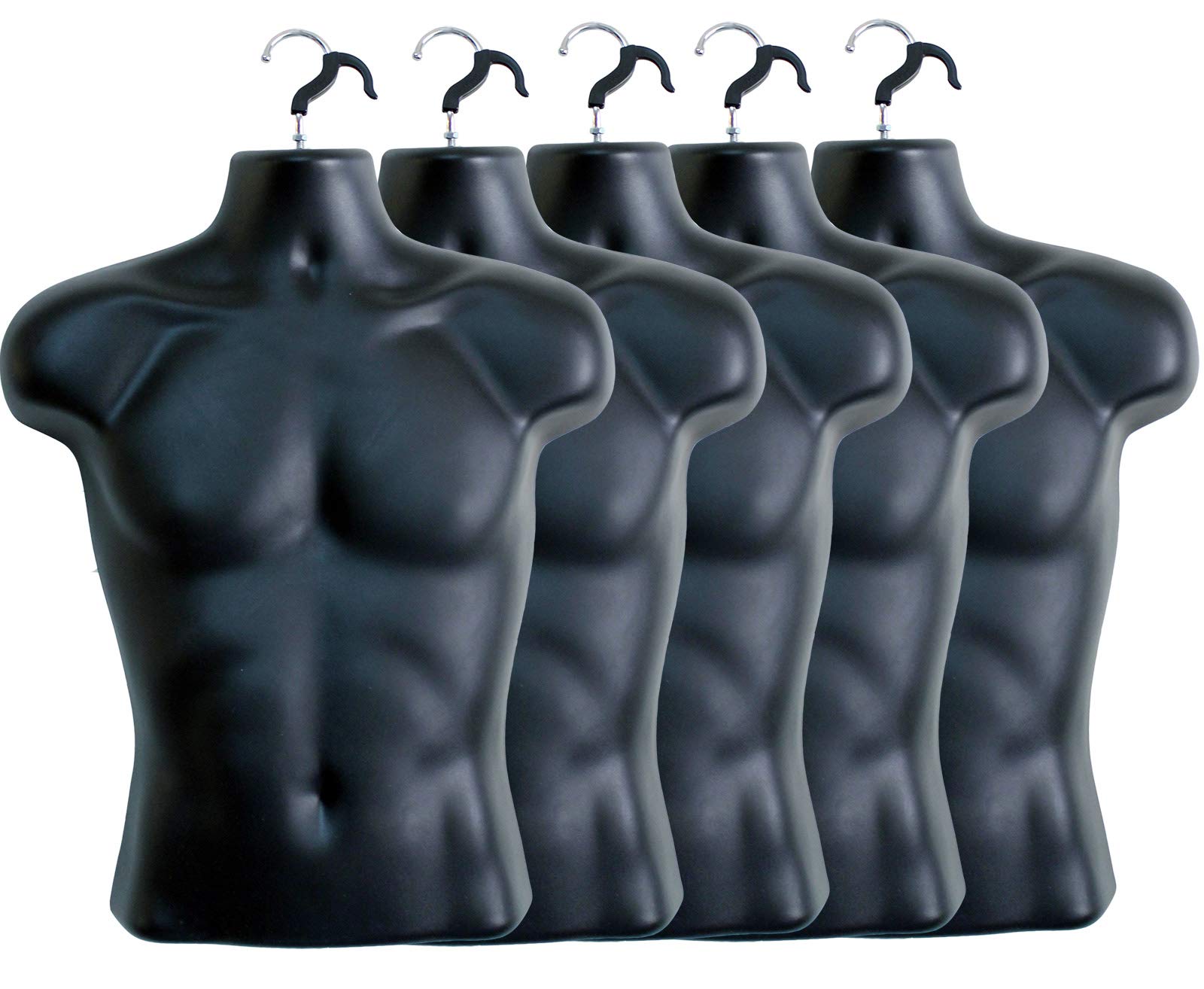 DisplayTown Black Male Mannequin Hollow Back Body Torso Dress Form & Hanging Hook, S-M Sizes (5 Pack, Black)