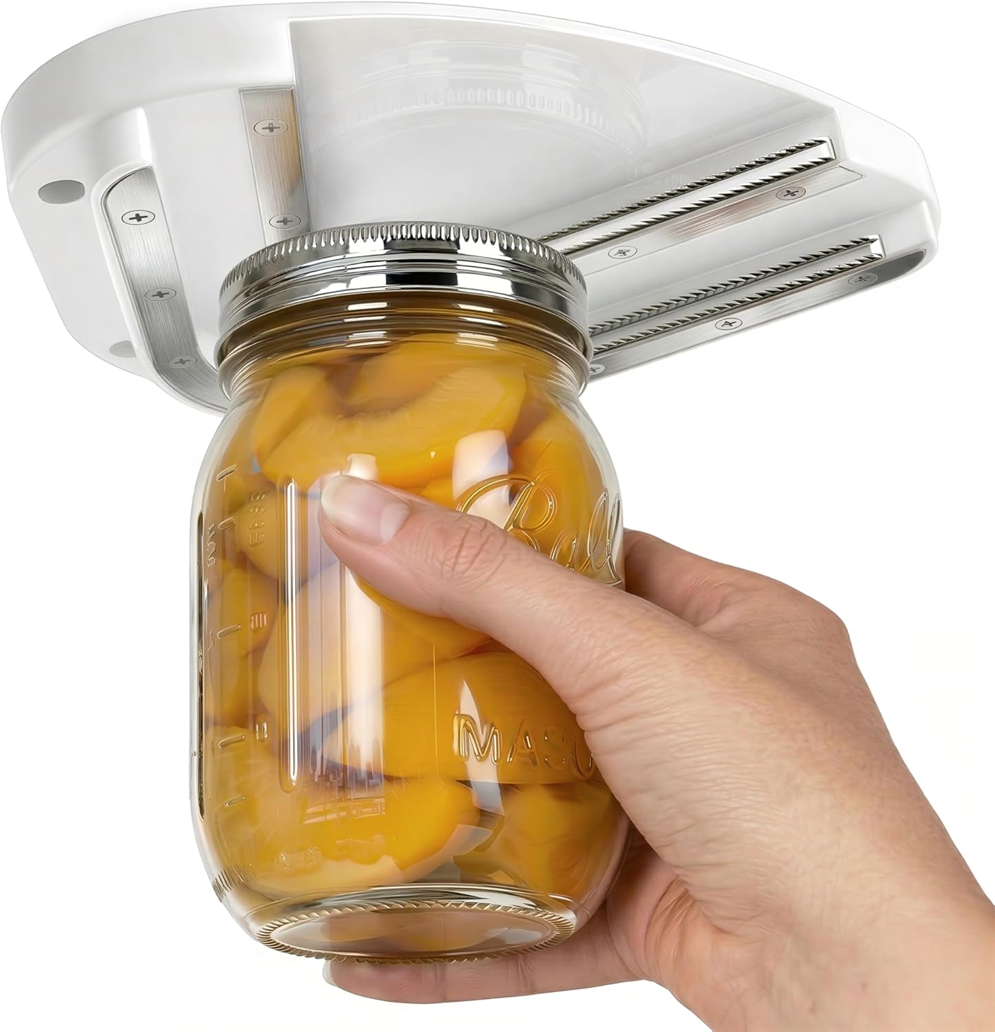 Upgraded Under Cabinet Jar Opener: Easy for Weak Hands & Seniors with Arthritis, One-Hand Jar & Can Opener - Dual Slot Design Opens Stubborn Jar & Bottle Lids - Stainless Steel Teeth - Kitchen Helper