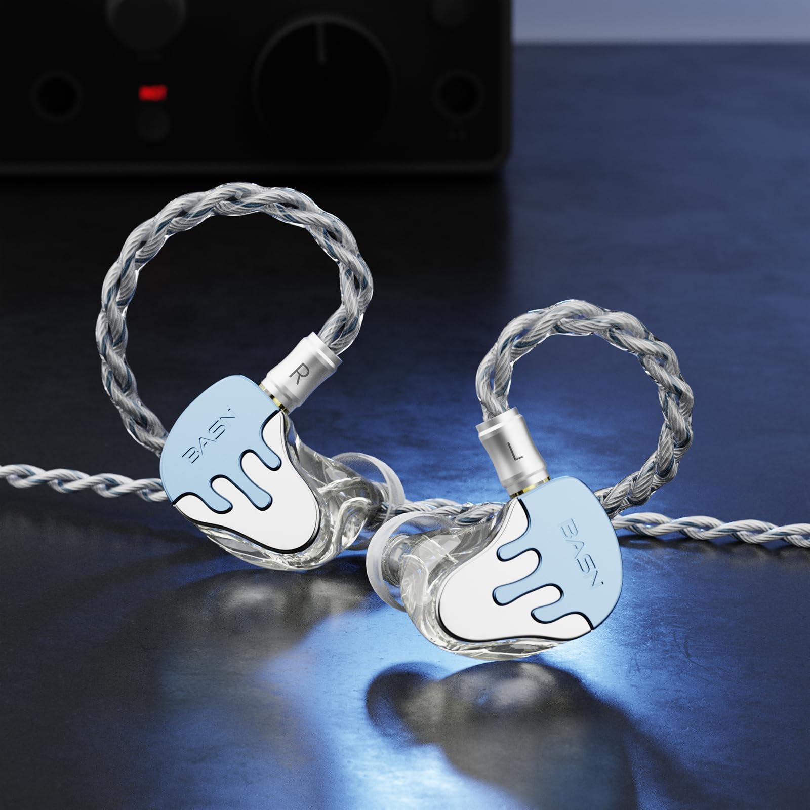 BASN BmasterX In-Ear-Audio-Monitor, Hybrid-IEM-Kopfhörer mit 6 Treibern, kristallklarem Klang, abnehmbares Kabel, Plus Tragetasche und Fit-Kit für Musiker, Bühne, Studio (3,5 mm/4,4 mm Klinke, blau | Kristallklarer Klang, abnehmbares Kabel, Tragetasche, f