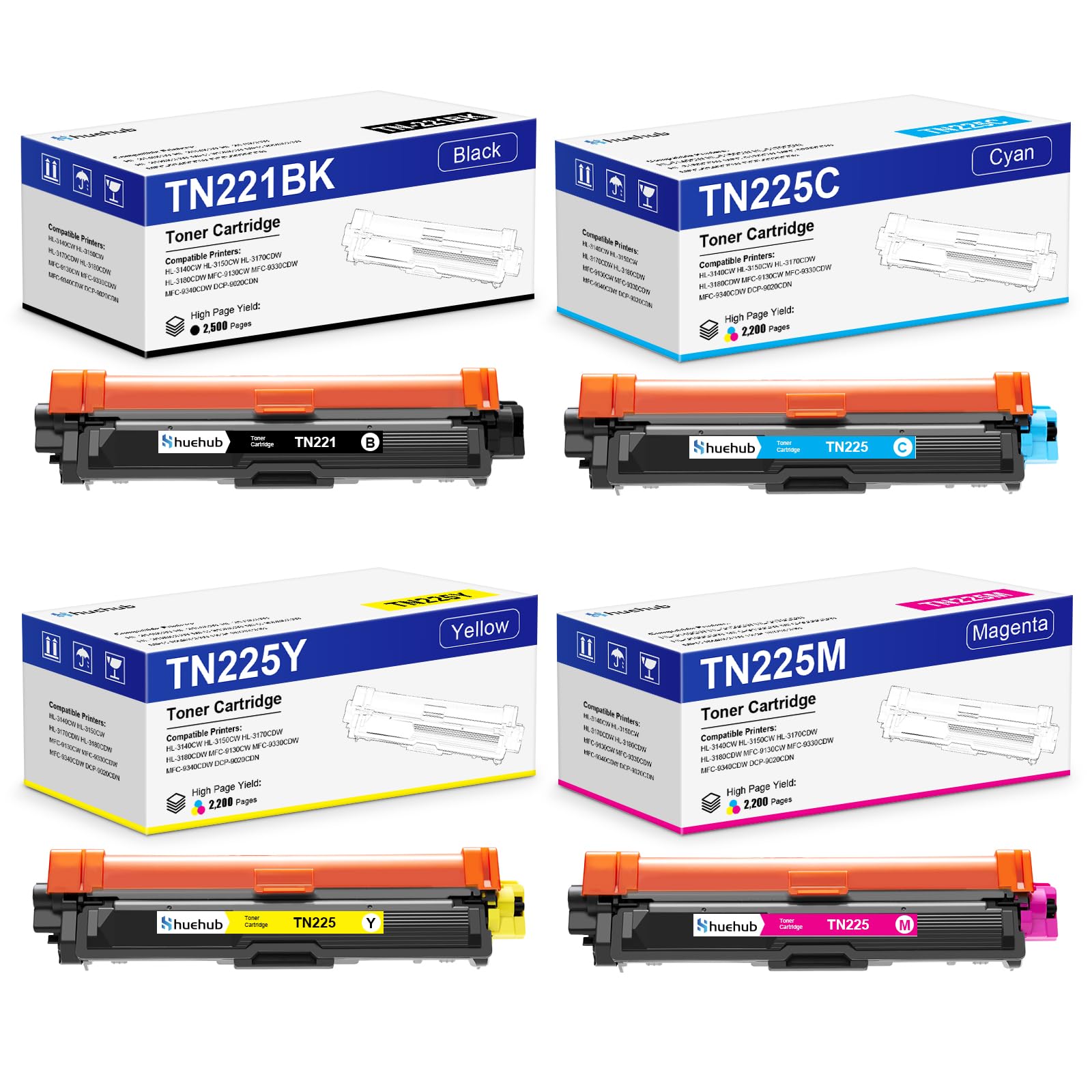 TN221 TN225 Zamiennik kasety z tonerem do Brother TN221BK TN-221 TN-225 do HL-3140CW HL-3150CW HL-3170CDW HL-3180CDW MFC-9130CW MFC-9330CDW MFC-9340CDW DCP-9020CDN drukarka - 4 szt