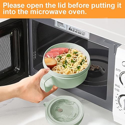 Miniatura 6 de Juego de tazones de fideos para fideos para microondas y paja de trigo, cuencos de sopa de fideos instantáneos aptos para microondas, diseño de