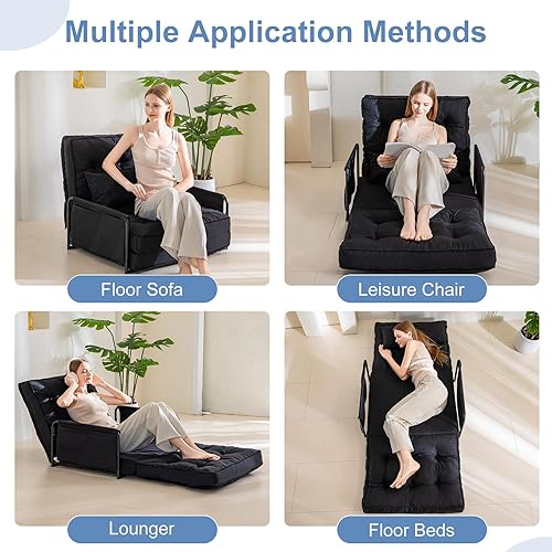 Miniatura 6 de YOSHOOT Sofá cama ajustable de suelo perezoso, sofá cama plegable con respaldo ajustable de 5 posiciones, puf convertible, sofá cama, sillón