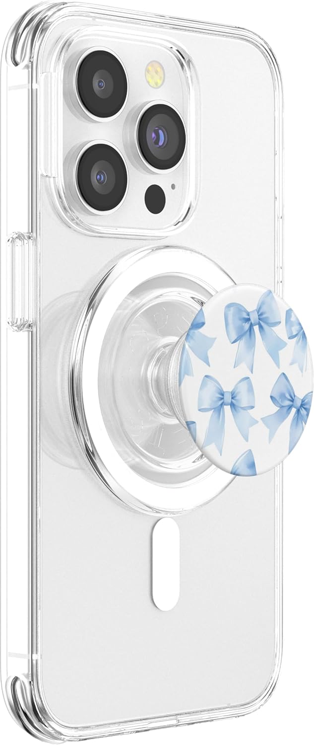 Light Blue Satin Bow Pattern PopSockets PopGrip for MagSafe