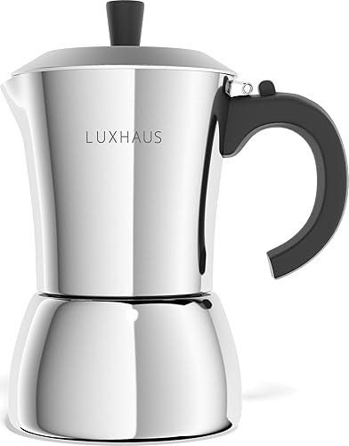 LuxHaus Olla de Moka - Cafetera de Espresso para Estufa de 9 Tazas - 100% Cafetera Italiana y Cubana de Mocha de Acero Inoxidable