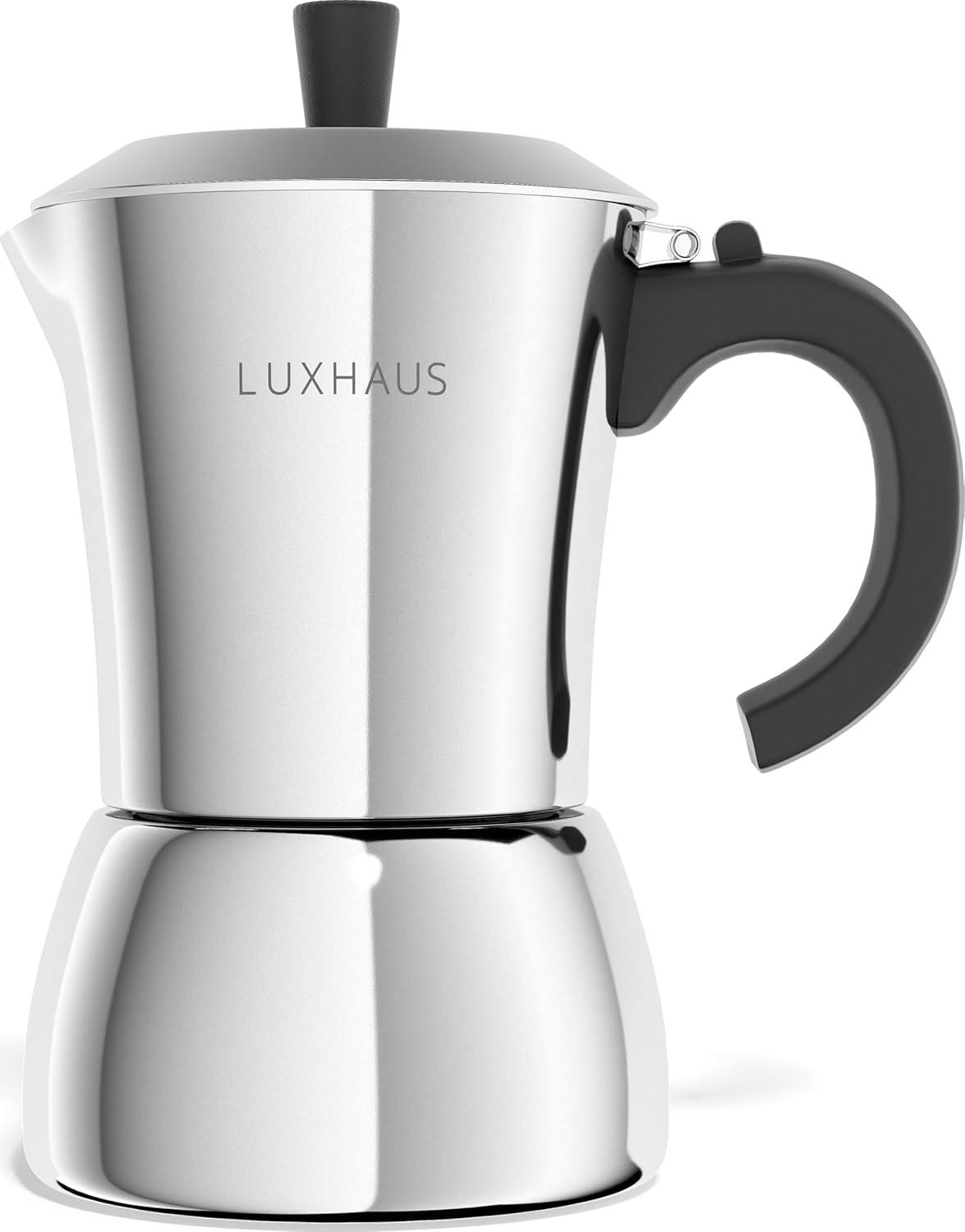 LuxHaus Moka Pot - 3 Cup Stovetop Espresso Maker - 100 Stainless Steel Italian and Cuban Mocha Coffee