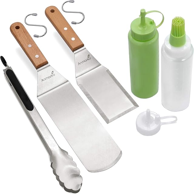 Anmarko Metal Spatula Set of 4 - Griddle Accessories kit - Grill Flat Spatula Pancake Flipper Hamburger Turner - Metal Utensil Great for BBQ Grill Flat Top Cast Iron Griddle