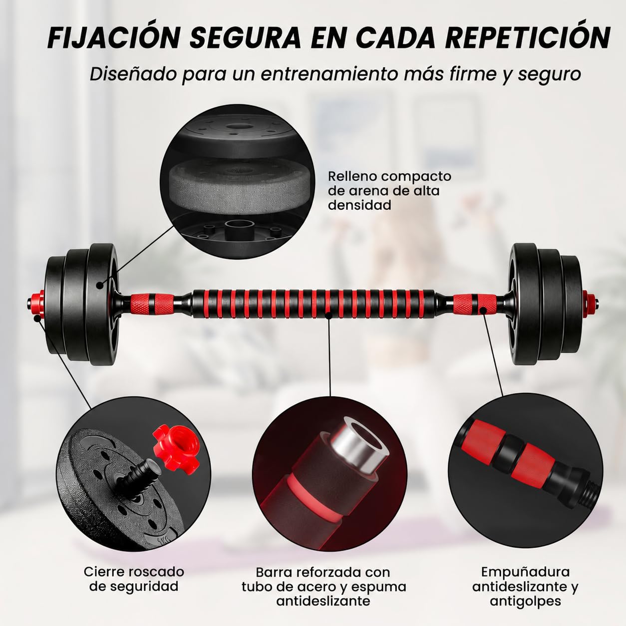 Mancuernas Ajustables 20kg/30kg, Juego de Pesas y Mancuernas 2 en 1 con Barra de Conexión, Set dePesas Ajustables con Cierre Seguro para Gimnasio en Casa y Entrenamiento de Fuerza