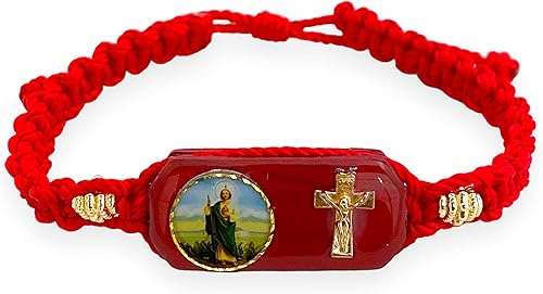Pulsera de madera con cordón rojo de San Juda, Roja, San Judas, Tadeo, regalo religioso, Sin gemas.
