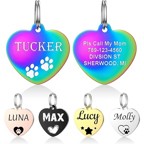YEHANTI Personalized Dog Tags Engraved for Pets - Stainless Steel Custom Dog Cat Tag with Various Cute and Beautiful Icons, Double Sided Engraved Pet ID Tags Dog Name Tag, Heart