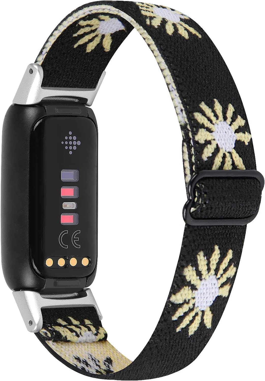 OCEBEEC Stretchy Sport Bands Compatible with Fitbit Luxe, Adjustable Elastic Nylon Wristband Replacement for Fitbit Luxe Fitness and Wellness Tracker for Women Men(Black Flower)