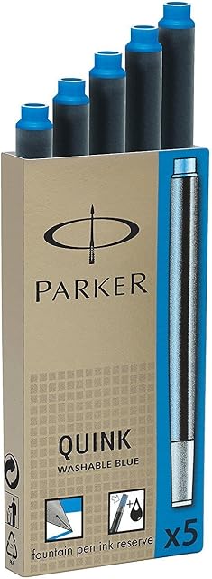 Parker S0116210 Quink Fountain Pen Refills, Long Cartridges - 2 Packs of 5, Washable Blue Ink