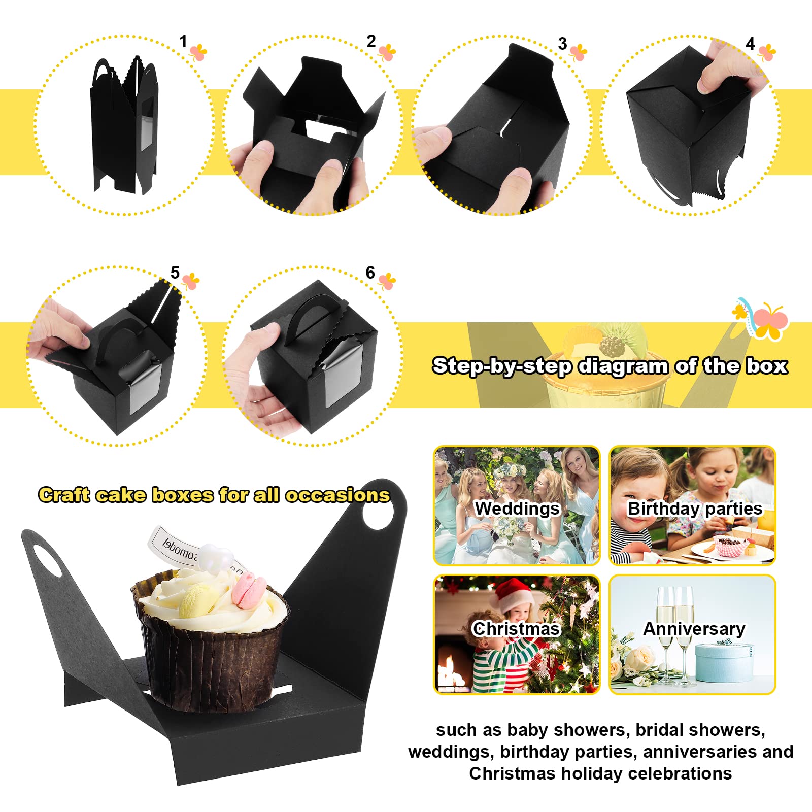 20 Scatole Porta Cupcake Singole Con Finestra E Manico, In Cartone Alimentare, Con Inserto, Per Matrimoni E Feste