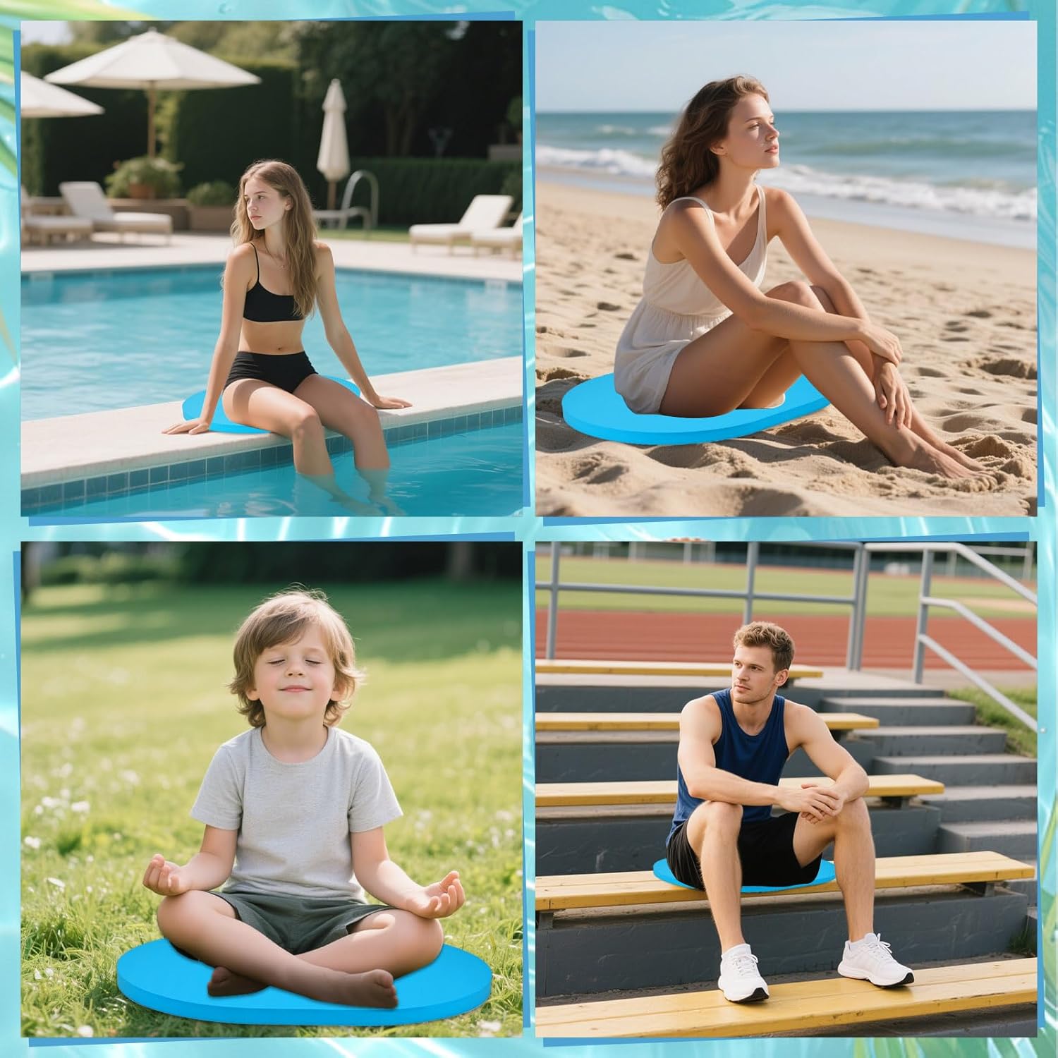 4 Pcs Poolside Seating Mat - 17.7 x 13.4 Soft Oval Foam Poolside Seat Cushion for Edge of Pool, Portable Seat Mat for Side of Pool, Poolside Seat Pad for Above Ground Pools Lounging