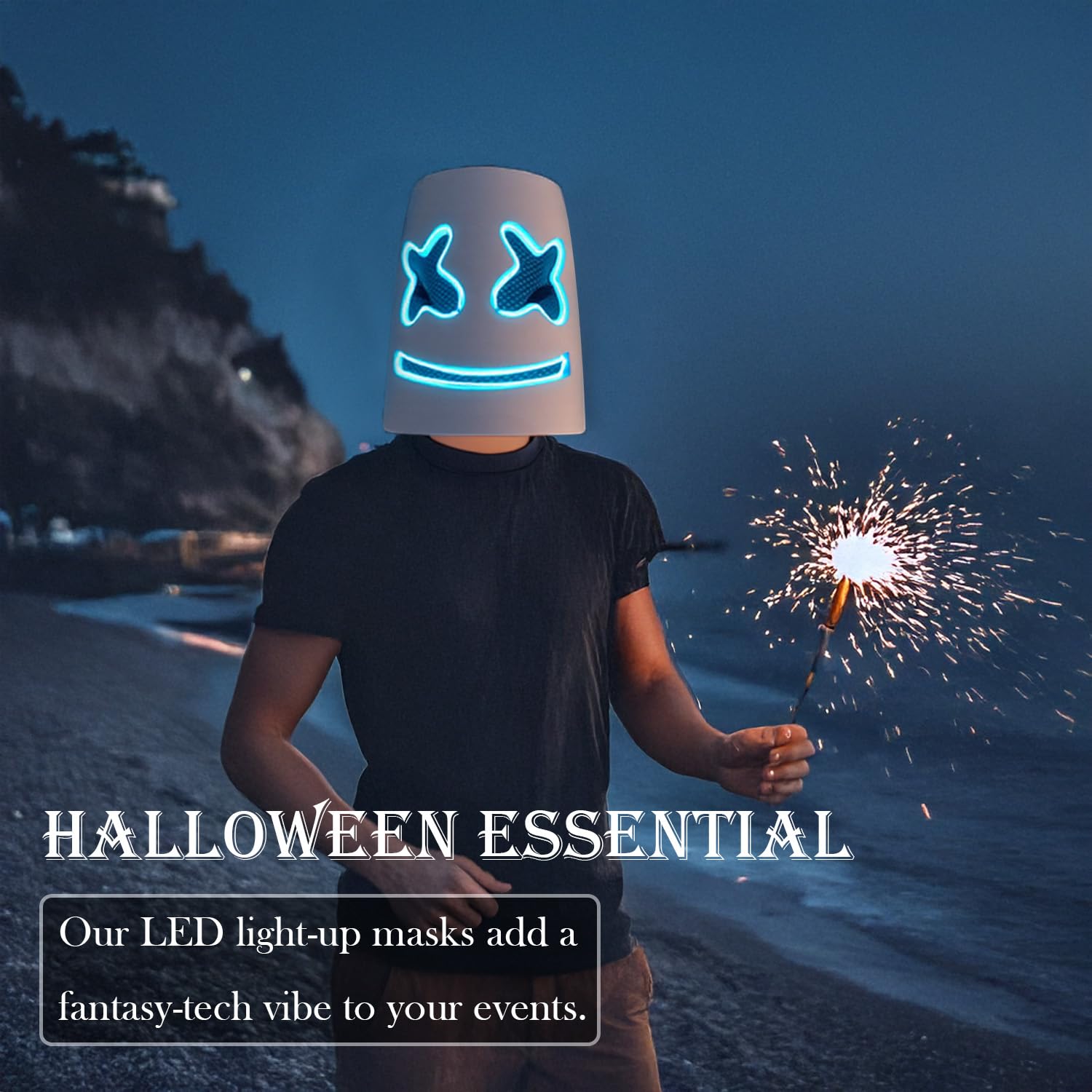 Halloween Mask with LED Lights - Scary Light-Up Mask for Costume Parties Cosplay, Masquerade & Carnival Festivals (white G) - Image 2