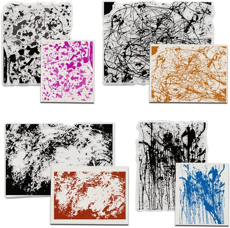4 Styles Art Painting Background Clear Stamps for Card Making Decoration DIY Scrapbooking, Lines Dots Background Transparent Rubber Seal Stamps for Photo Card Album Crafting Supplies.