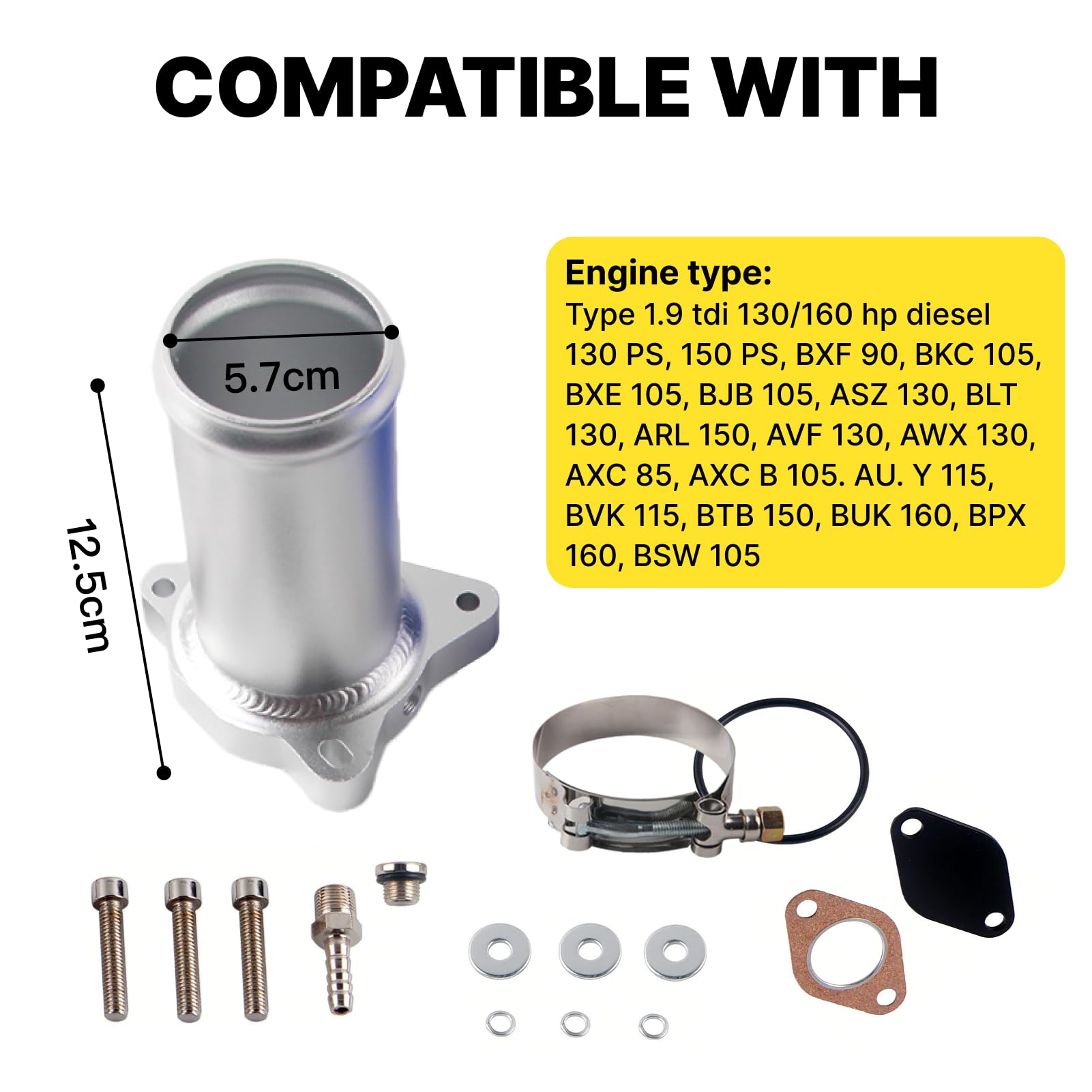 FortuneGlobe Kit Suppression Vanne EGR 1.9 TDI 130/160 CV - Tuyau Remplacement Aluminium Pour EGR Delete