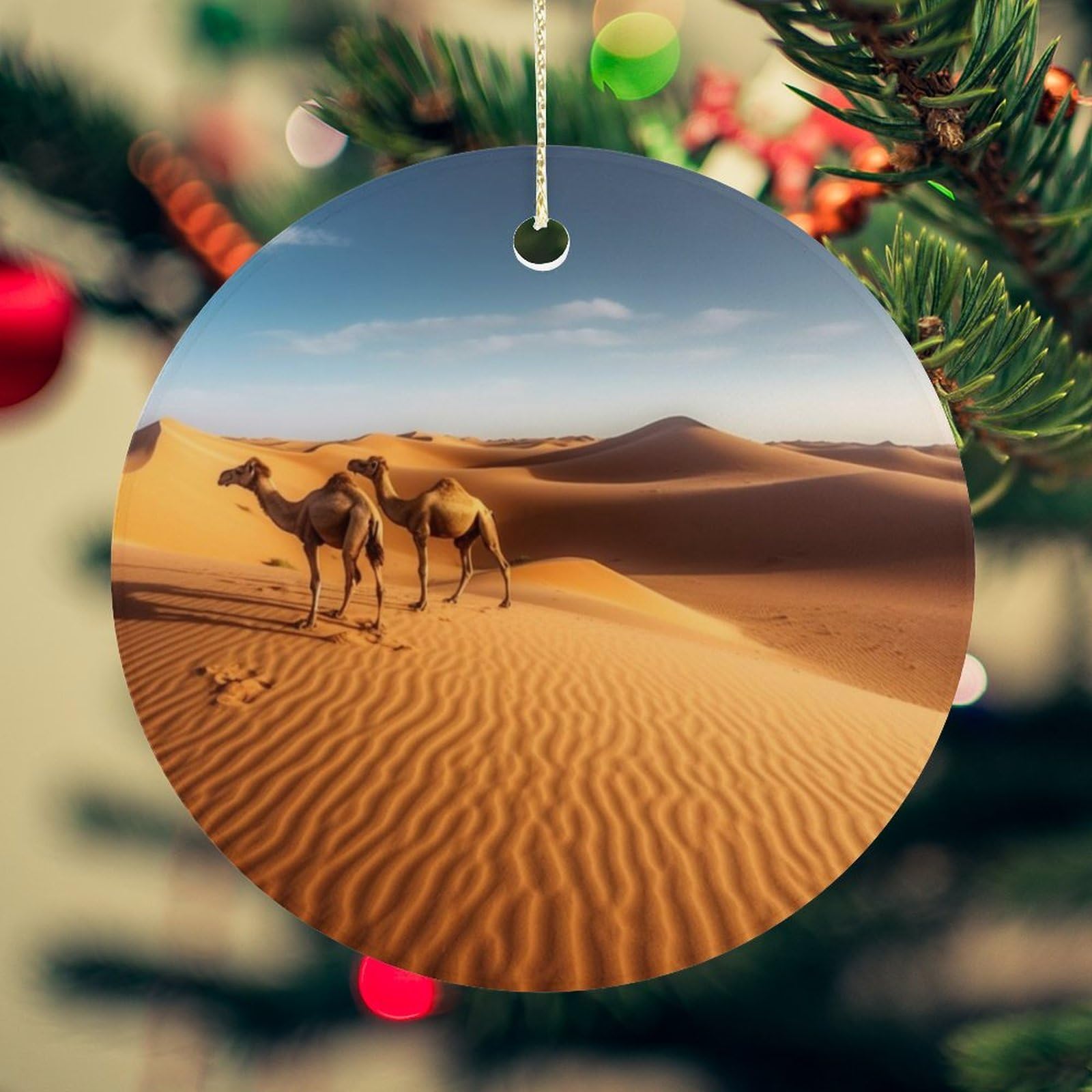 Sand Dunes in The Sahara Desert Christmas Ornament for Christmas Tree Ceramic Round Ornament Winter Holiday Keepsake Gift 2.7" Christmas Tree Hanging Decorations Circle Ceramic Pendant Xmas Gift