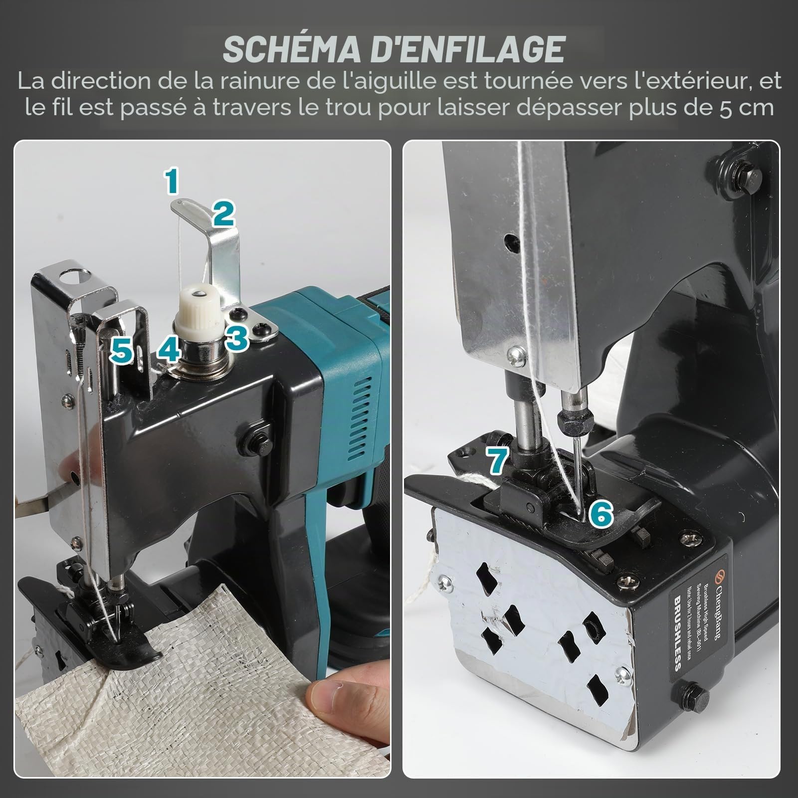 Machine à coudre sans fil pour batteries Makita 18 V, machine à coudre portable avec 2 batteries de 3000 mAh, longueur de point : 7-10 mm, épaisseur de couture : 0,2-11 mm pour sac en tissu, sac en