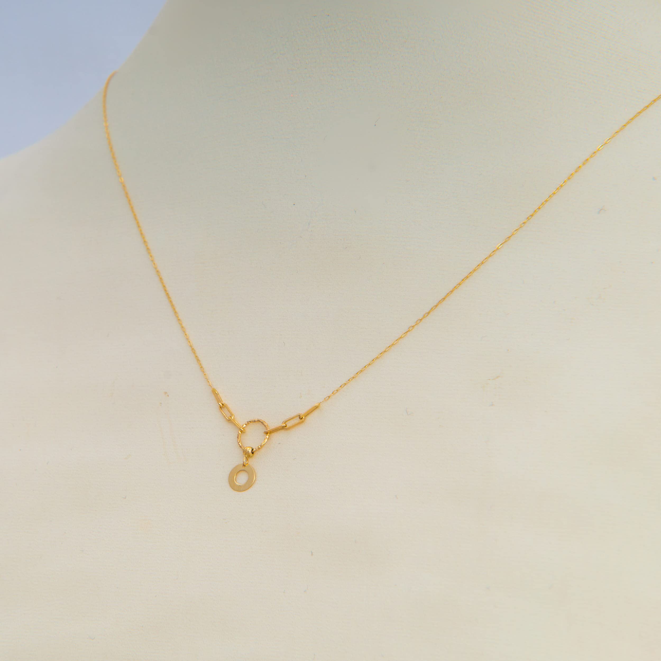 Goldene Damen Halskette 585 14k Gold Gelbgold Kette mit Anhänger Kreis Kugel Zirkonia Gravur