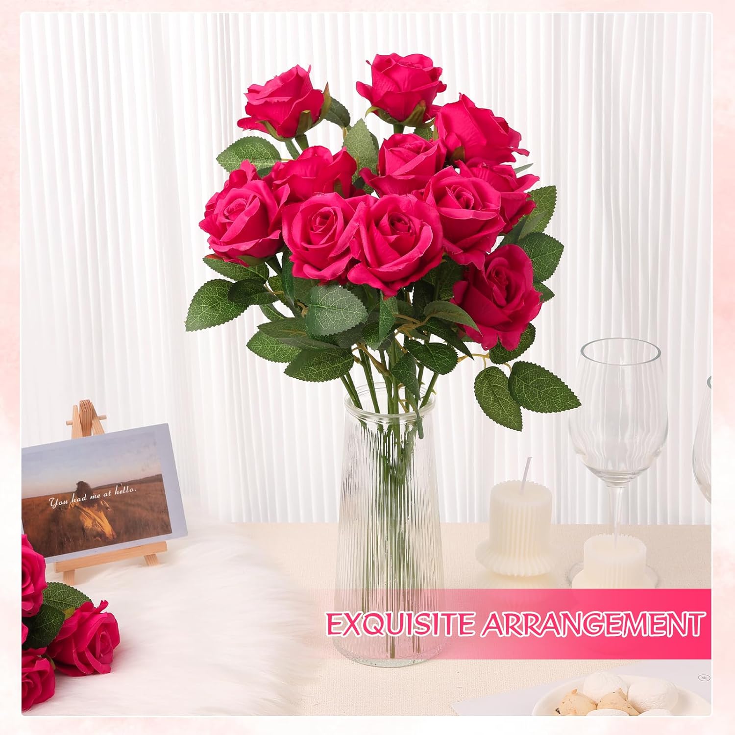 50 Pcs Artificial Rose Bluk Fake Flowers with Long Stem Realistic Silk Roses Bouquet Coffee Table Decor Flower Arrangement for Wedding Centerpieces Home Office Farmhouse Holiday Decorations