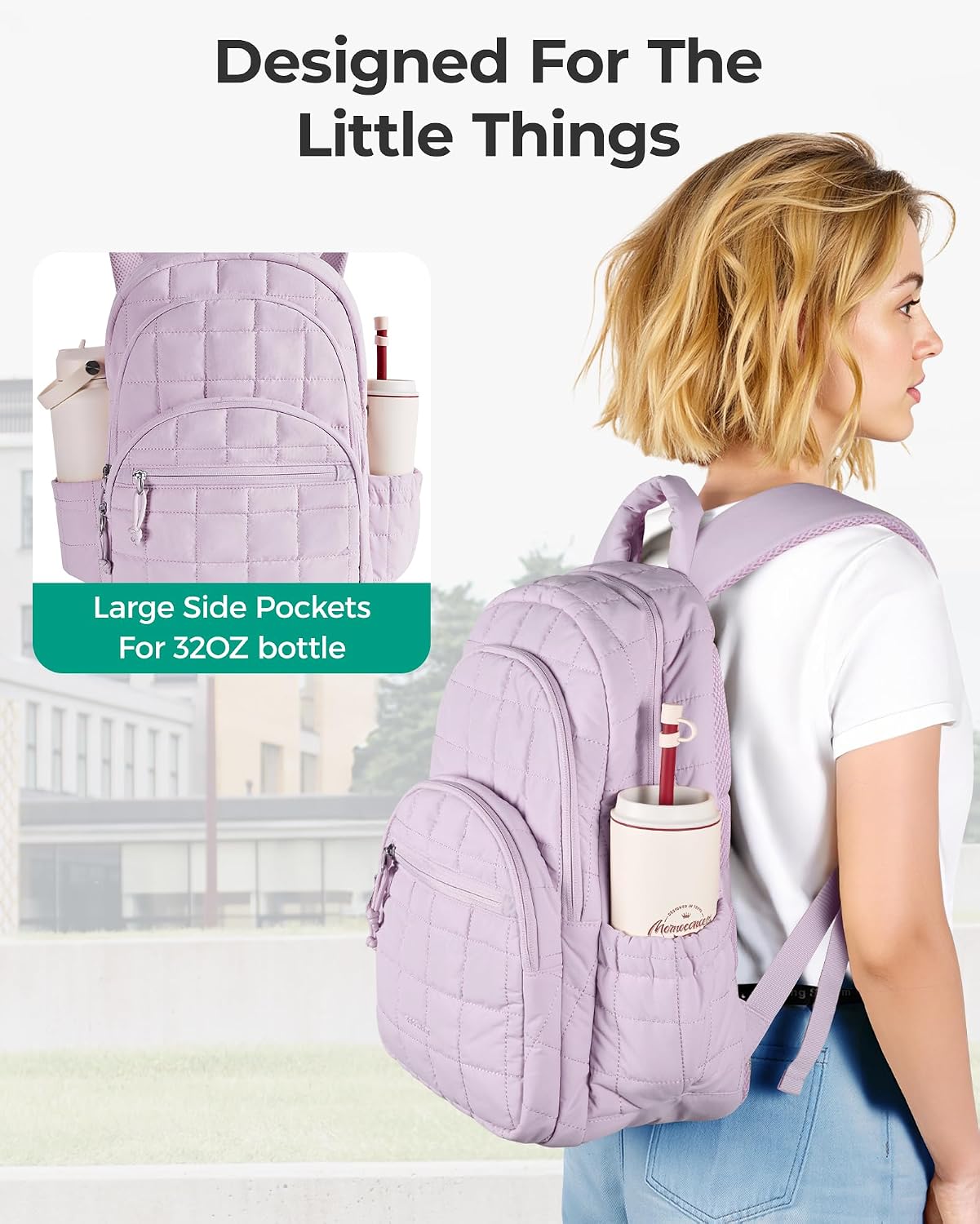  Travel Backpack for Women, 15.6" College Laptop Backpack, Lavender | Fits 15.6" Laptop, Personal Carry-on Size with Trolley Sleeve, Quilted Style for College Nurse Teacher, Water-Resistant thumbnail