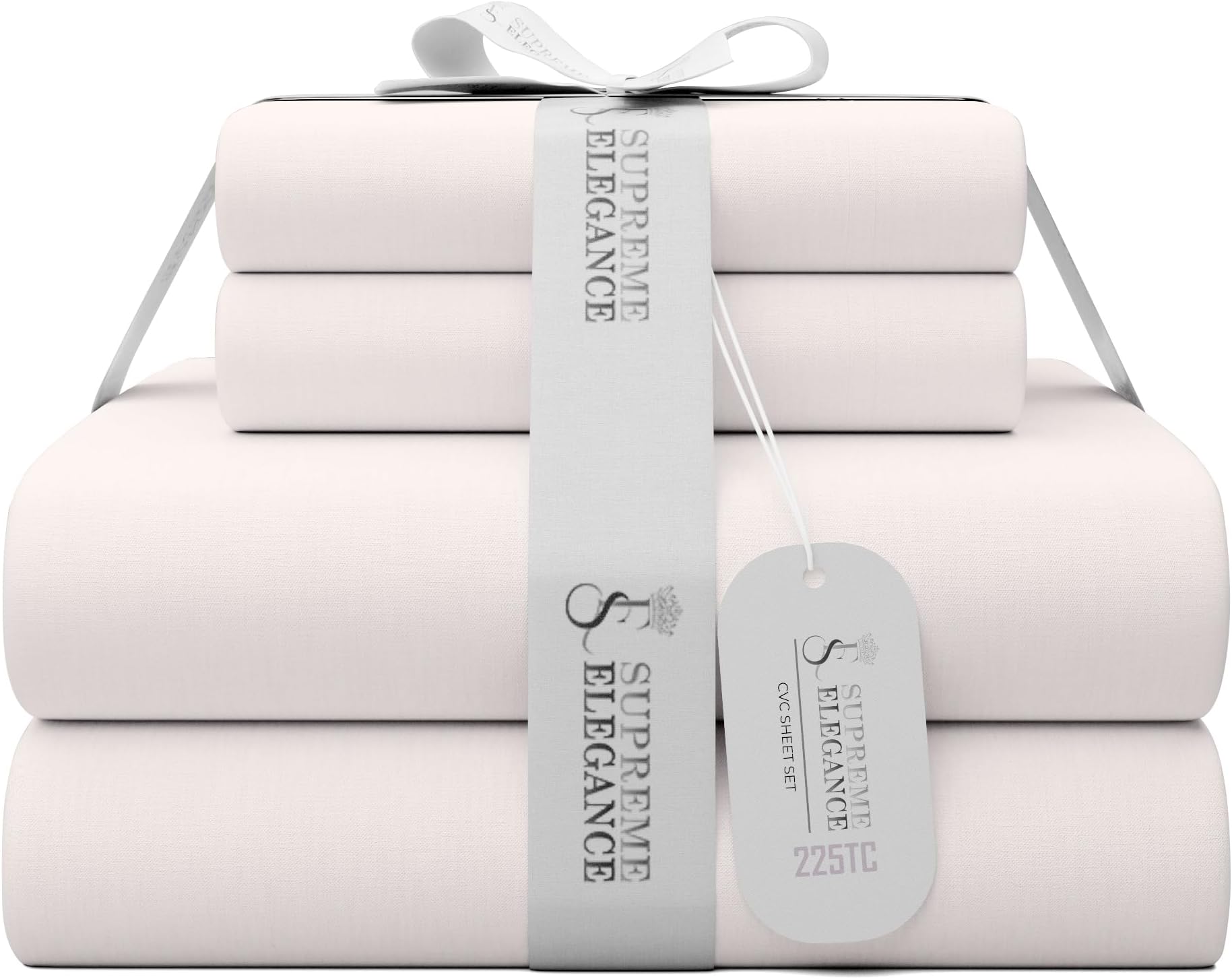 SUPREME ELEGANCE Light Pink Full Size Bed Sheets Set, Wrinkle Resistant Brushed Percale Weave Cotton Rich Light Pink Bedding Set, Deep Pocket Sheets (1 Flat Sheet, 1 Fitted Sheet & 2 Pillowcases)