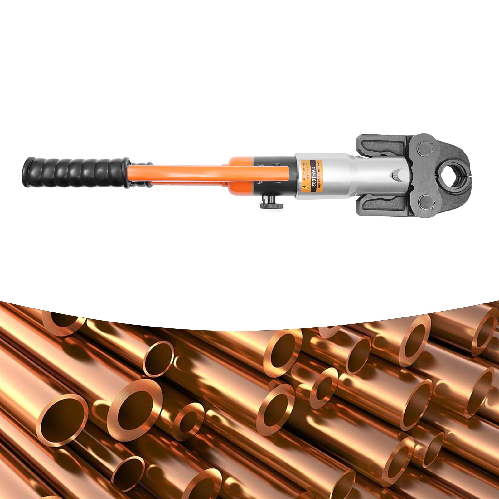 Hydraulische Krimpzange 10T Mit 5 V-Formen V12-V28 Für Kupferrohr | 10T Crimpkraft, 5 V-Formen (V12/V15/V18/V22/V28), 360° Drehbarer Kopf, Cr40 Stahlzylinder, Aluminiumkopf, 42CrMo Formen, Oxid