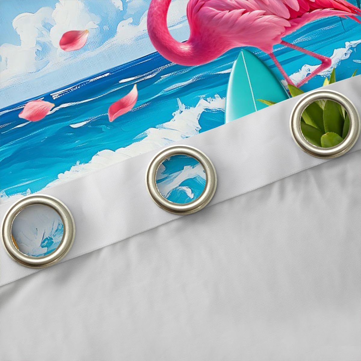 Tropical Beach Blackout Curtains Pink Flamingo Surfboard Window Drapes,Tropical Flower Pineapple Window Treatments,Kids Boys Girls Room Decor,Grommet Top 2 Panel Set Curtains, 52Wx96L inch