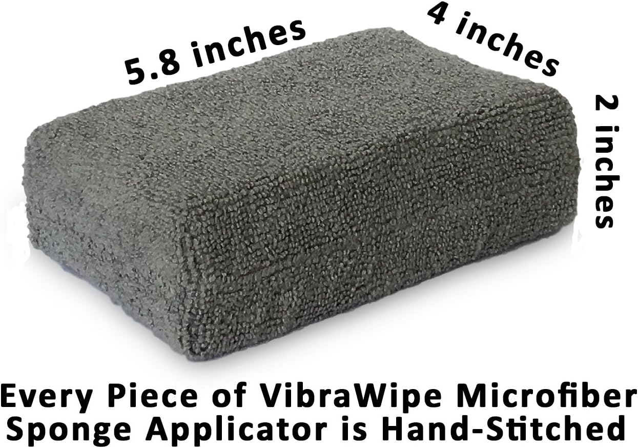 VibraWipe Microfiber Sponge Applicators, Large Size 5.8 x 4 x 2 in, Set of 8, Gray, Sponge Pad. Great for Car Detailing, Washing and Drying Cars, Boats, Applying Wax and Sealants