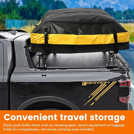 MaxxHaul 50853 Truck Platform Rack Rooftop Cargo Carrier Bag, 20 Cu Ft (63 L 54 W 10 H), Heavy-Duty PVC, Weather-Resistant with Lockable Zipper & Full Strapping System