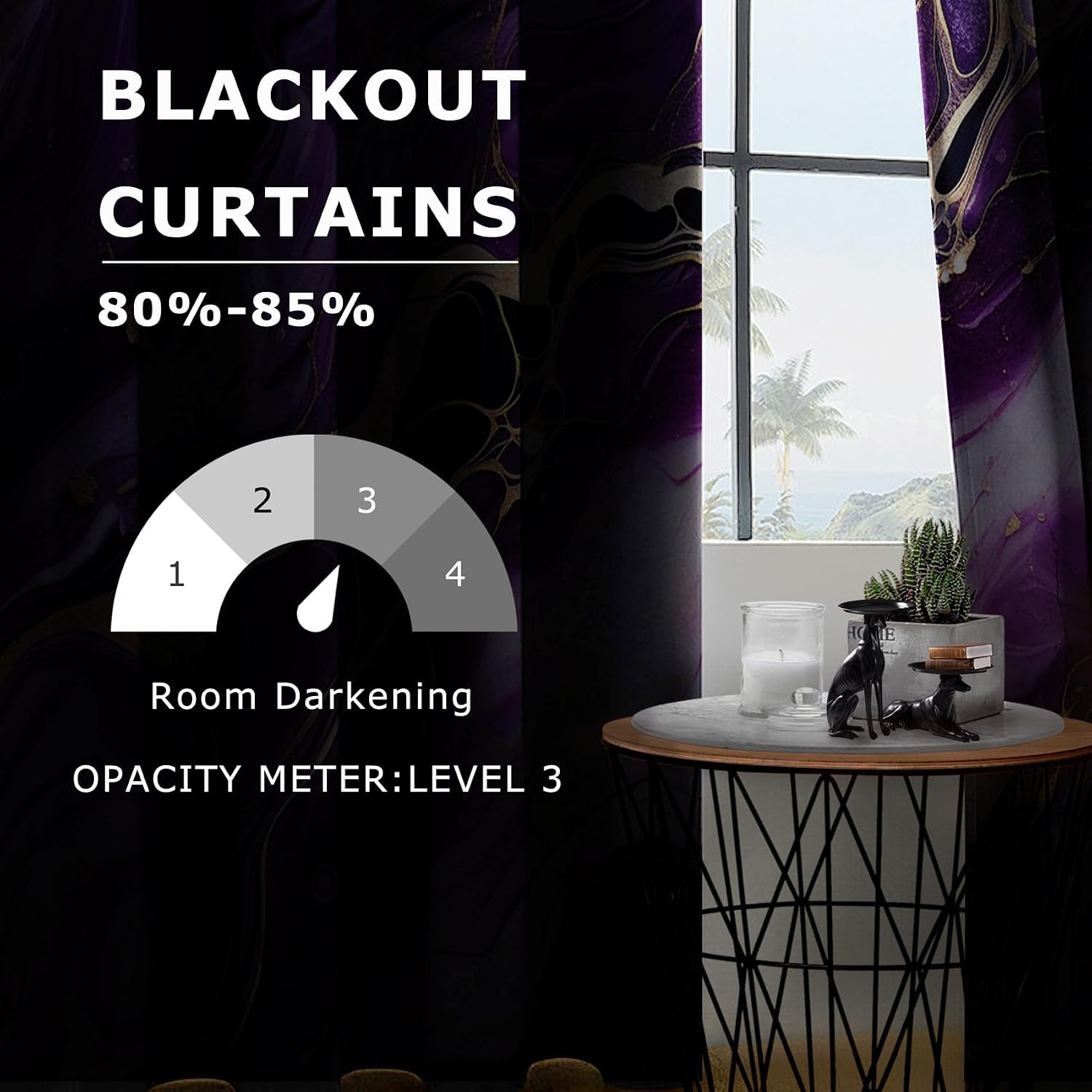Marble Curtains 63 Inch Length - Purple and Gold Abstract Modern Luxury Patterned Blackout Curtains for Living Room Bedroom, Room Darkening Grommet Drapes Window Treatments, 2 Panel Set