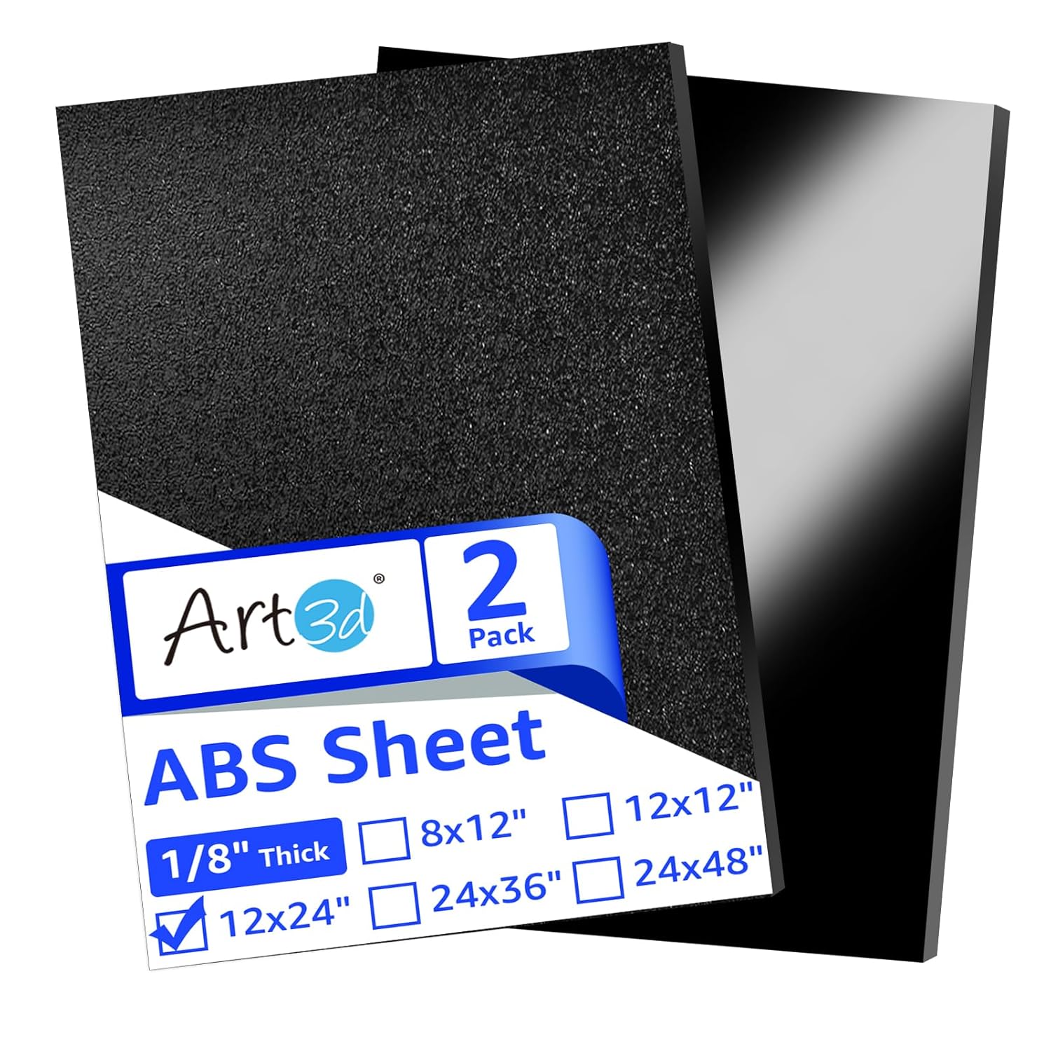 Art3d ABS Plastic Sheets 1/8 Inch Thick 12"x24", 2 Pack - Thermoform Two-Sided Rigid Art3d ABS Sheet (Textured Plastic Front & Smooth Back) 12" x 24", 3mm Thick 2
