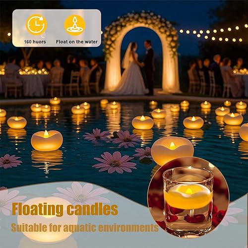 Miniatura 3 de Paquete de 12 velas flotantes, velas de té LED impermeables de 3 pulgadas, llama parpadeante realista, batería de 160 horas, sin llama y segura,