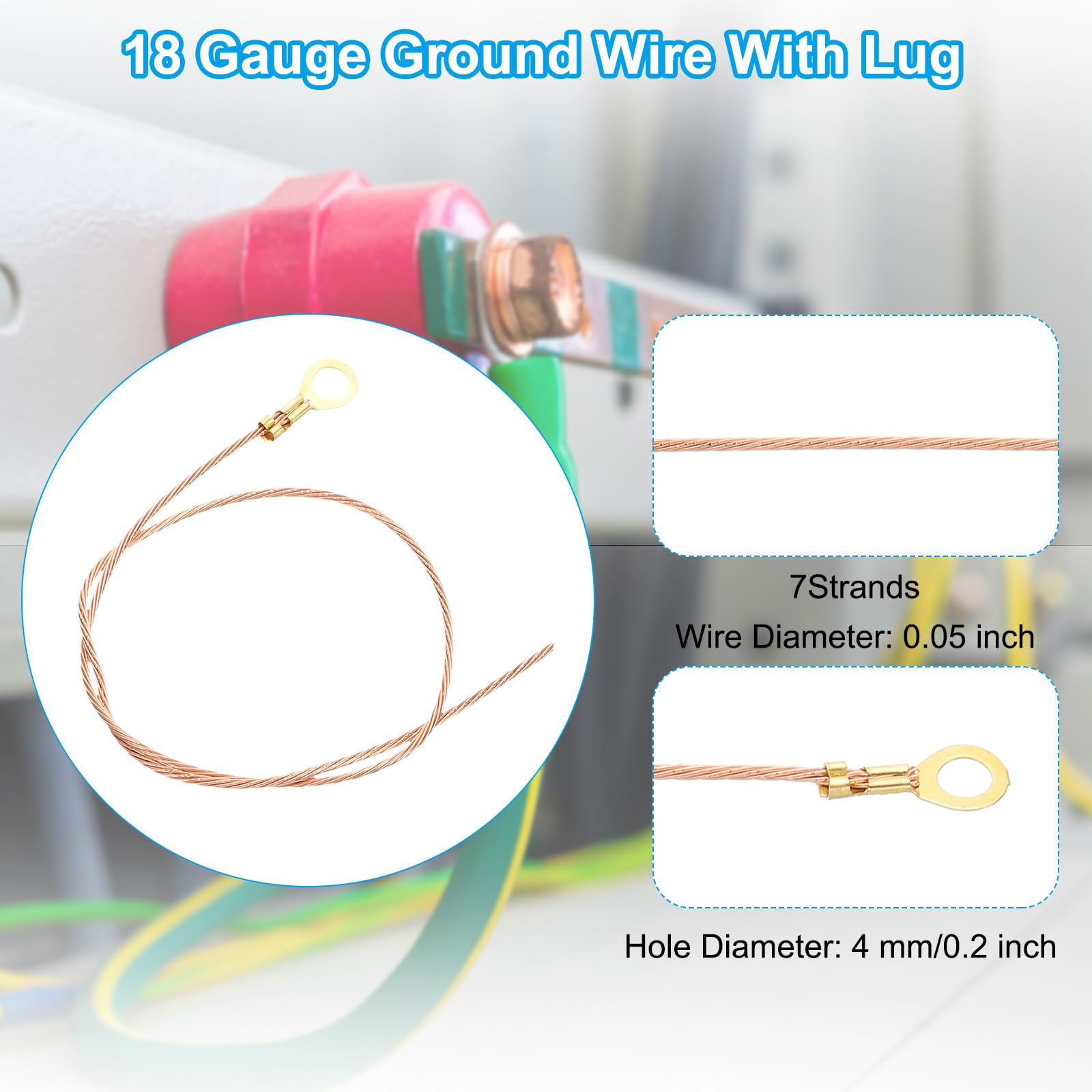 PATIKIL 10 Inch Bare Copper Wire-Copper Grounding Lugs - Image 2