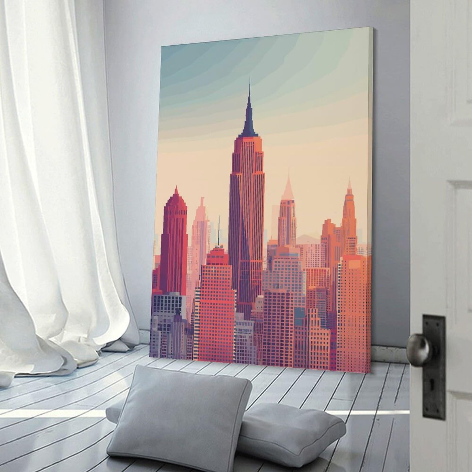 Junmoney New York City Skyline at Sunset(4) Wall Art Print 20x30inch(50x75cm), for Lounge, Study, Hallway Or Flat Walls, Decorative Artwork with Broad Appeal