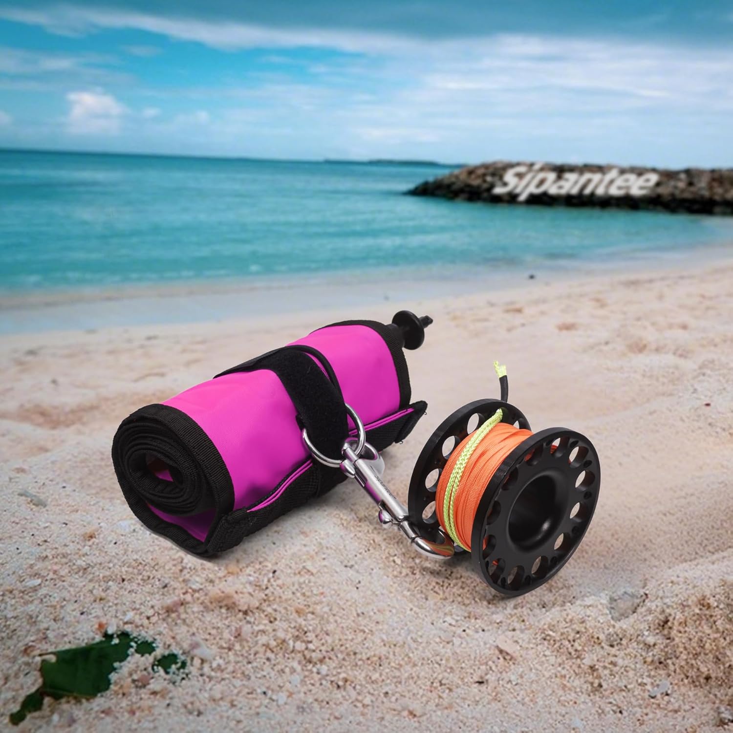 Surface Marker Buoy Scuba Diving SMB Marker Buoy Safety Sausage for Scuba Diving SMB 5ft DSMB Diver Below Signal Tube with Metal Finger Spool 98ft Dive Reel 316 Double End Hook,Whistle,Bag