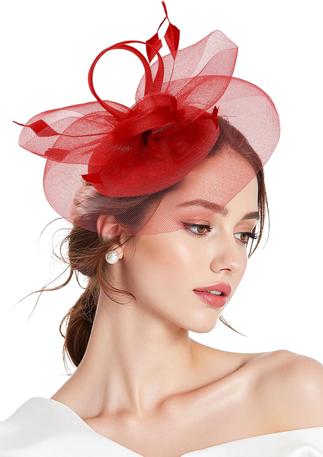 Zando 2025 Fascinators Hats for Women Ken-Tucky Derby Flower Tea Hat Mesh Feathers Headband Hair Clip for Wedding Cocktail