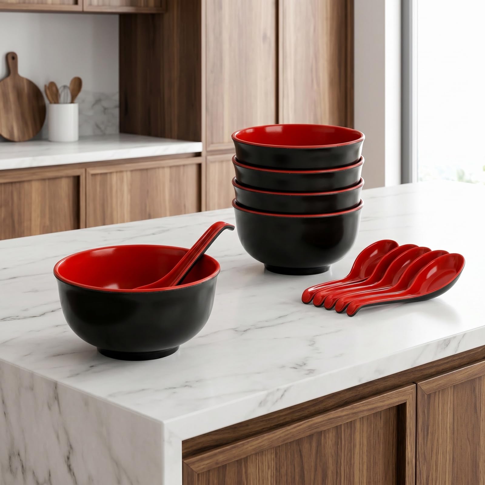 Lyellfe Set of 10 Miso Soup Bowl with Spoon, Restaurant Quality