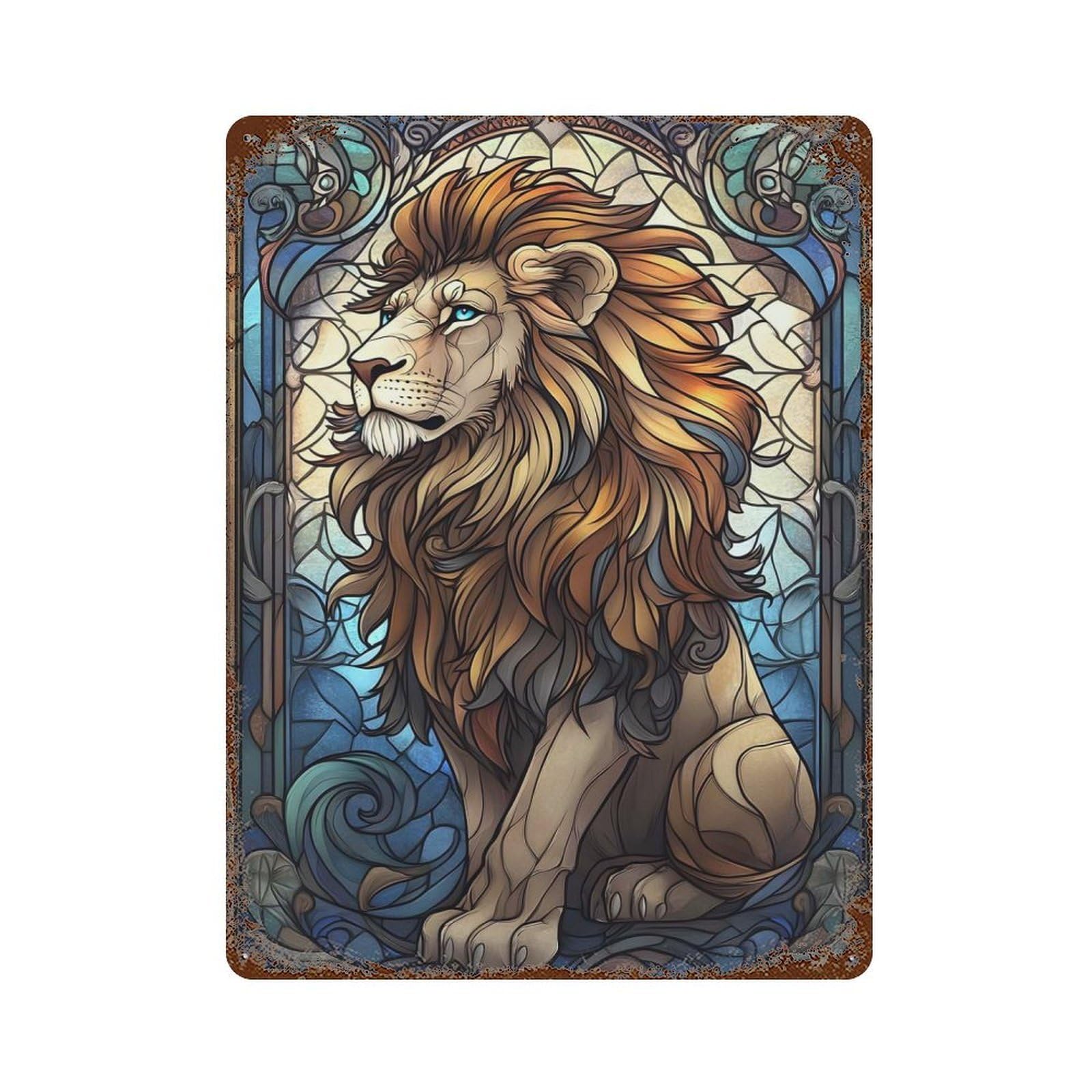 Vintage Rust Metal Sign Lion 15.7"x11.8", Decorative Metal Wall Art for Basement, Hobby Room And Garage Decor