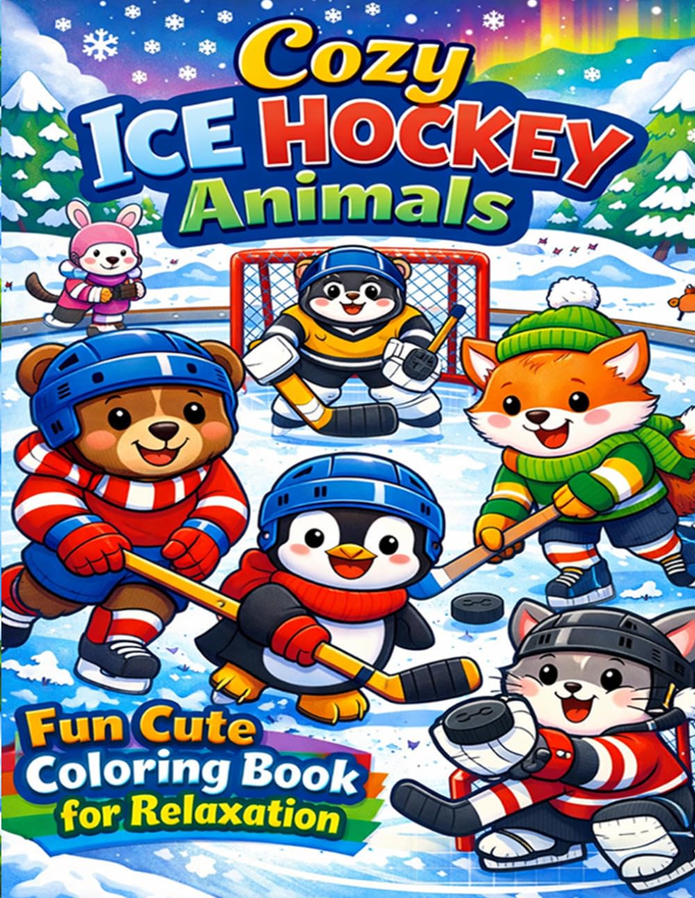 Cozy Ice Hockey Animals: Fun Cute Coloring Book for Relaxation: Bold and Easy Adorable Winter Hockey Scenes for Stress Relief and Creative Fun