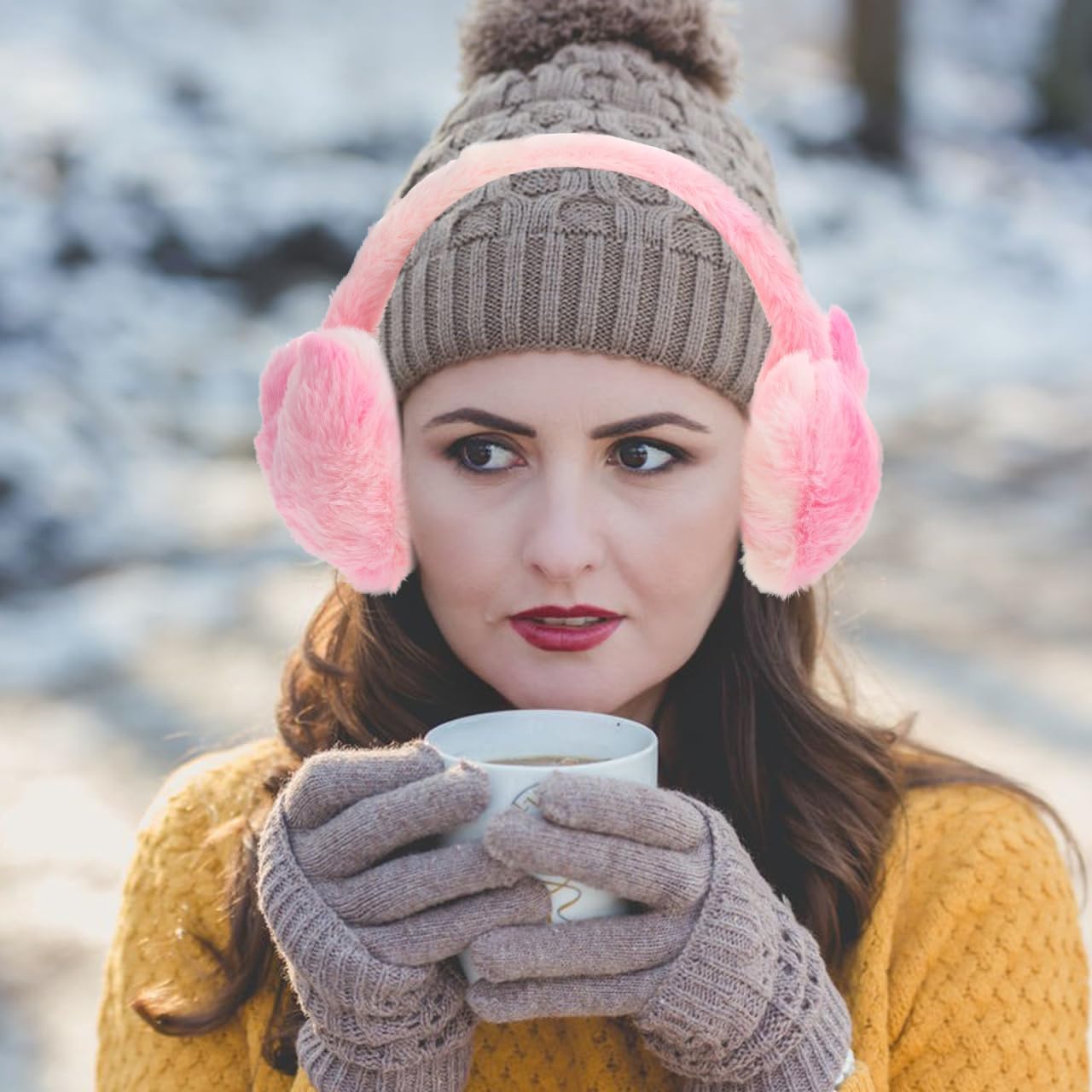 CALLARON Winter Ear Muffs for Women Heart Design Warm Ear Covers Lightweight Windproof Warmer for Skiing Outdoor Activities Cold Weather Protection